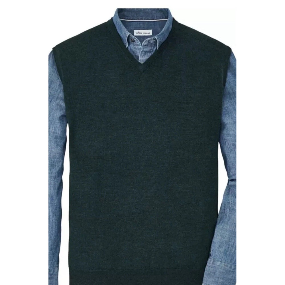 NWT Peter Millar Crown Autumn‎ Crest V-neck Sweater Vest BLSM Green LARGE $160